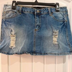 Denim Distressed Mini Skirt
